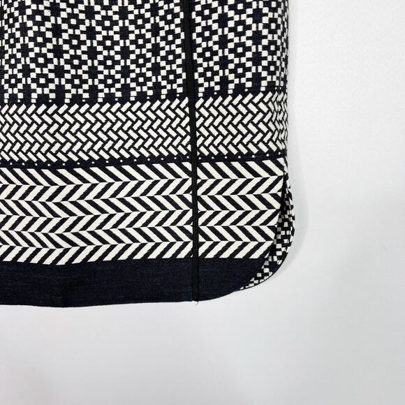 J Crew Size 00 Lux Paneled Black Cream Geometric Jacquard Pencil Skirt Cotton - Picture 3 of 13